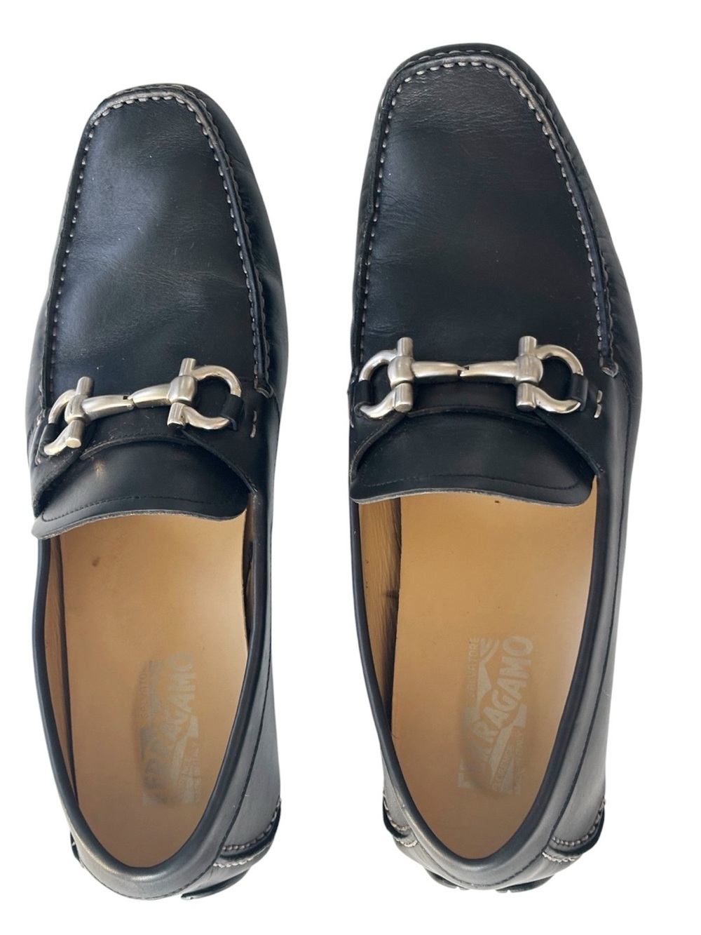 Ferragamo Parigi loafers silver-tone Gancini Bit black calf leather | 10.5 D